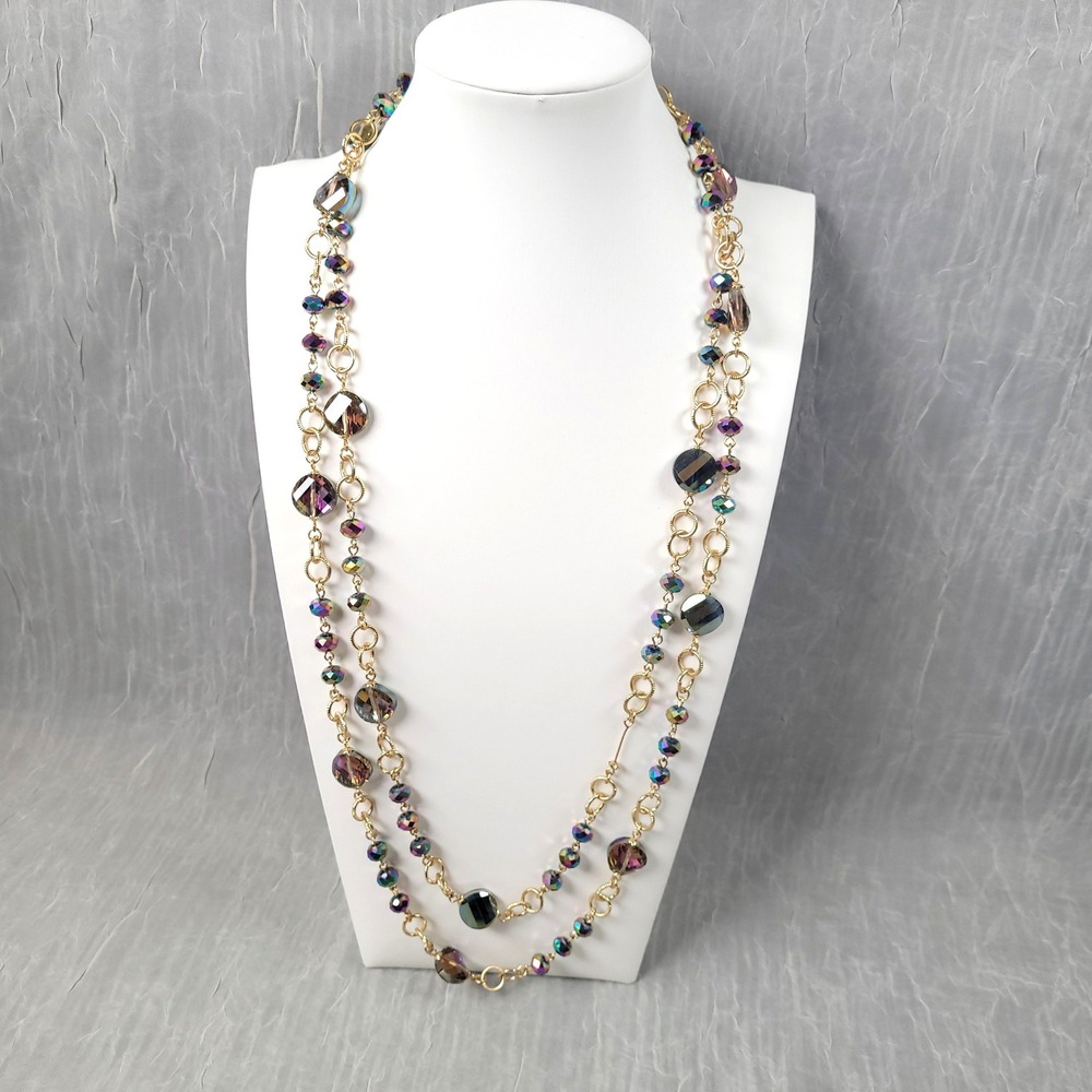 Joan Rivers Necklace Women OS Gold Tone AB Stone Long Flapper Station Over 56"